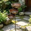 Metal Bird Bath Rustic Vintage Rain Catcher Garden Stake with 3-Tiered Bath Bowls Outdoor Bee Watering Station for Outside Garden Yard Patio Lawn