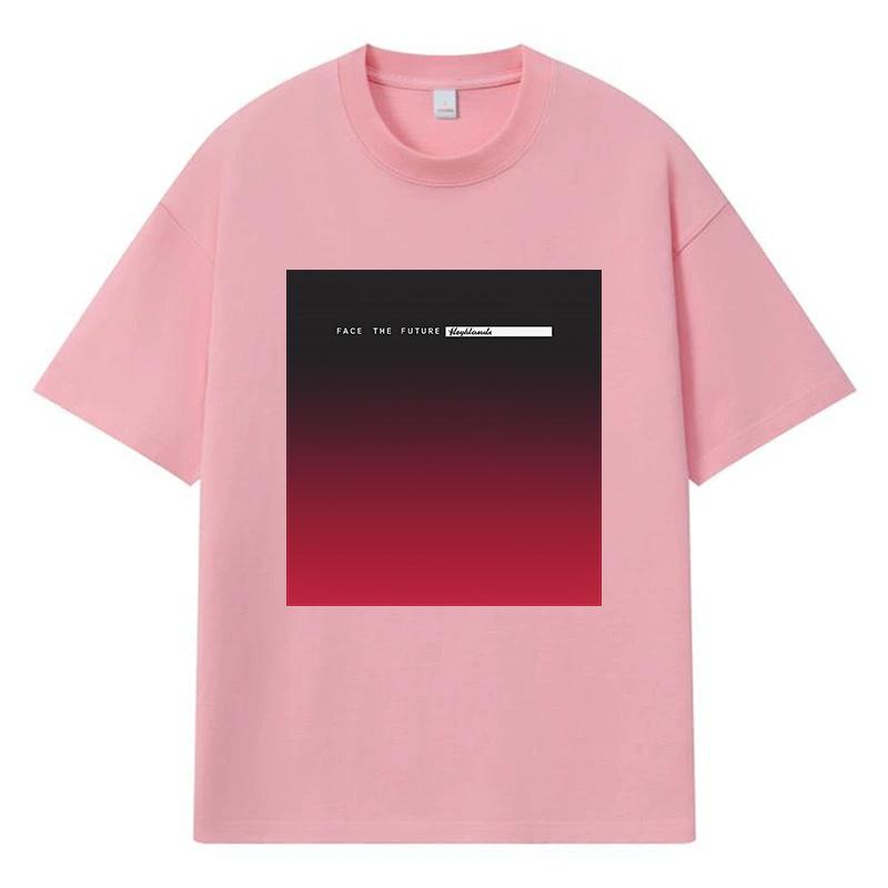 2026 Face The Future Gradient Printed Graphic Y2k Harajuku Streetwear 100% Cotton T Shirt Casual Oversized Summer Men T-shirt