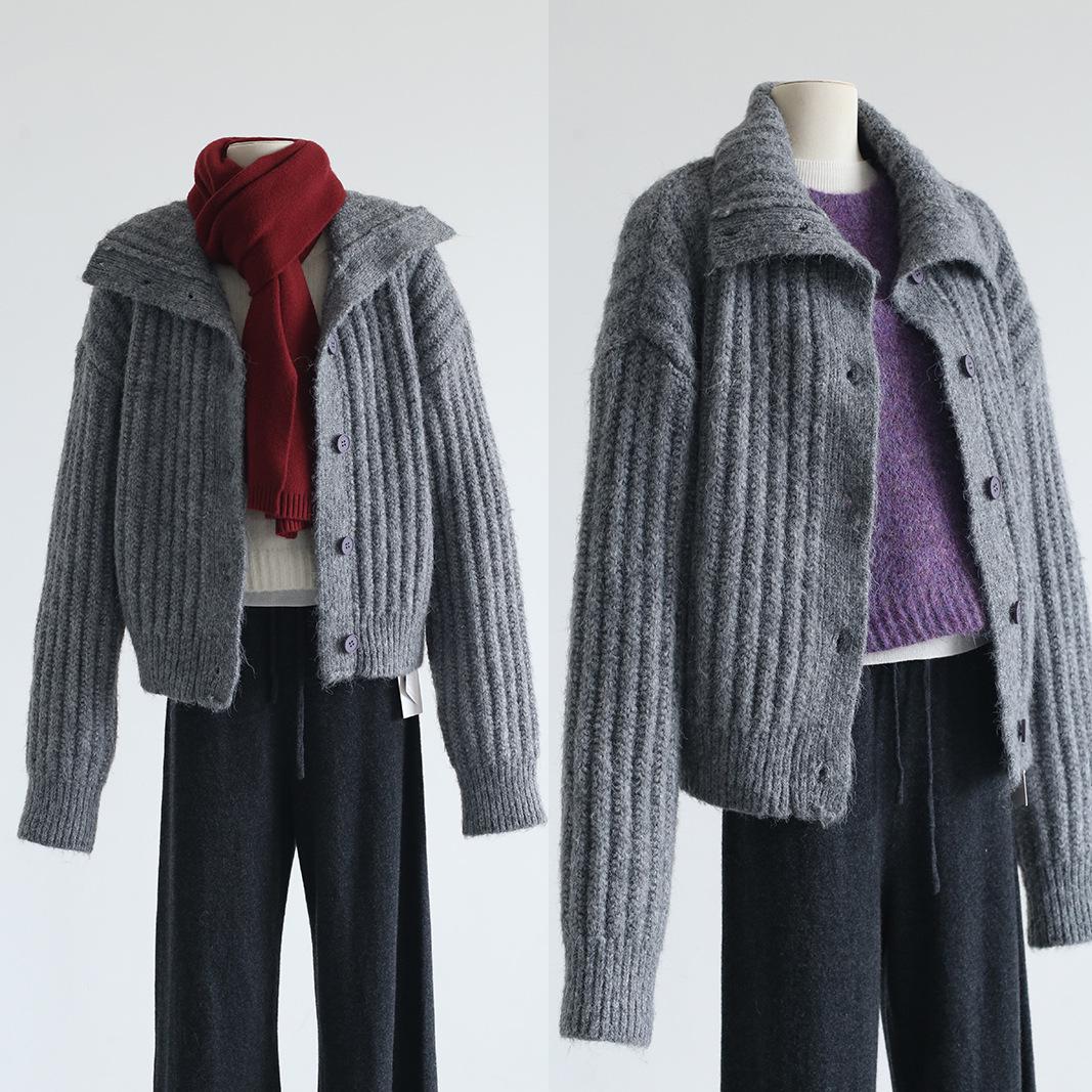 

Cozy Winter High Neck Ribbed Chunky Knit Cardigan Sweater One Size чёрный