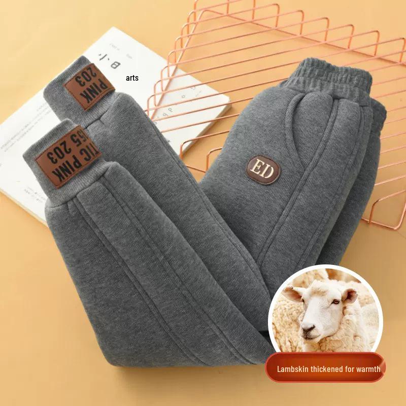 

Women s Fleece-Lined Sweatpants - Thickened, Lamb s Wool, Cotton, Autumn/Winter 2025 Casual Wear. XL (115-130 lbs) серый