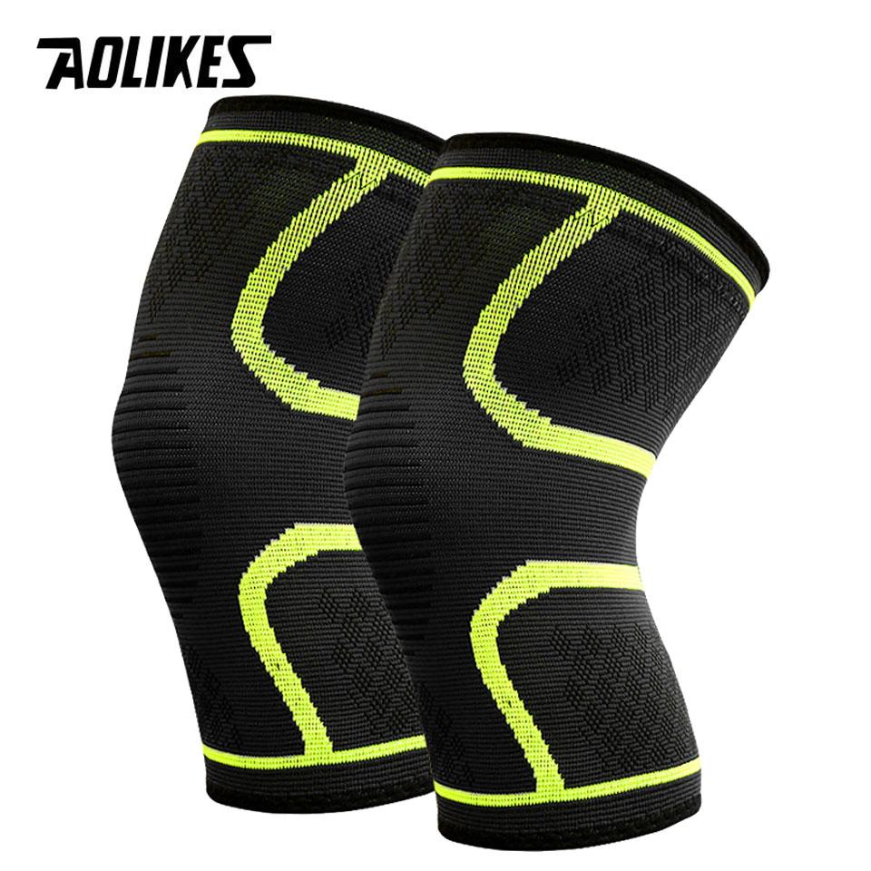 AOLIKES 1Pair Compression Knee Support Sleeve Elastic Breathable Knee Pads Brace Springs Gym Sports Protector Basketball Run
