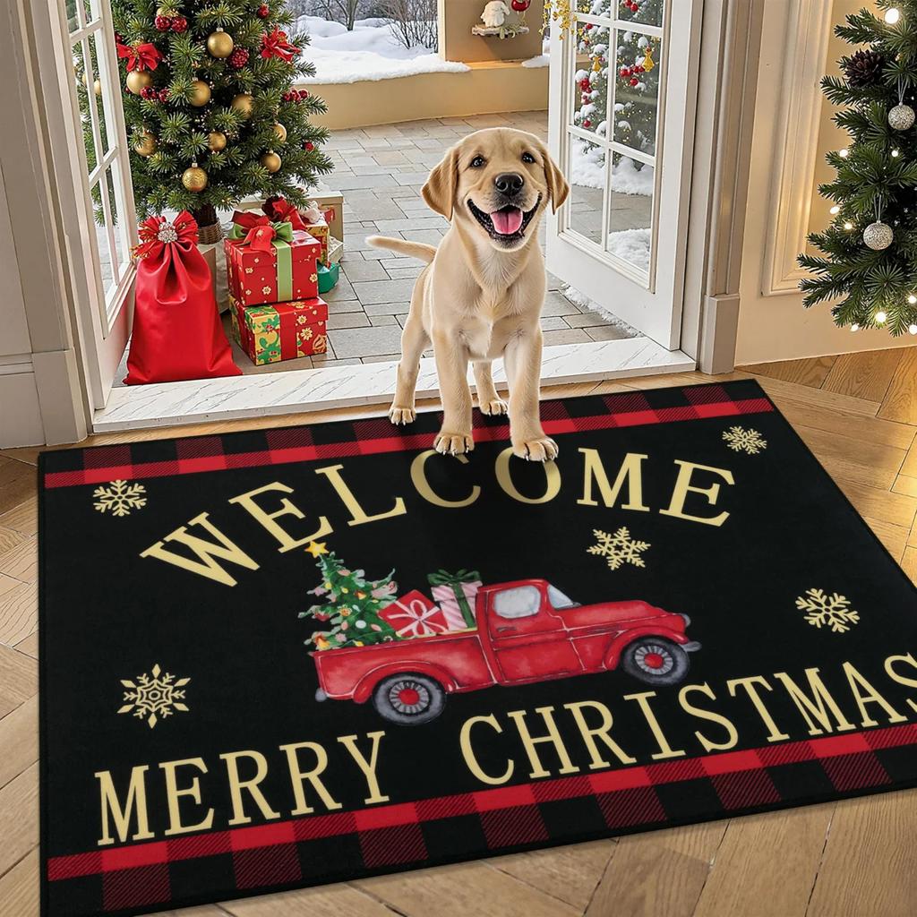 Christmas Welcome Carpet Cartoon Santa Gnome Rug Red Green Festive Mat Entryway Rug for Home Decoration Holiday Floor Mat