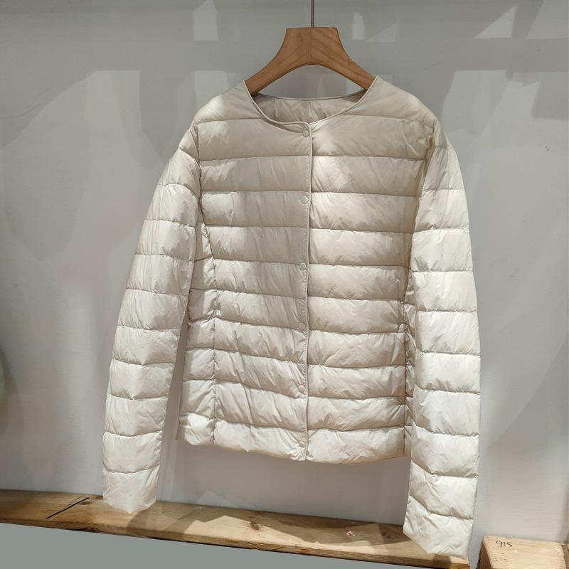 D new down jacket women's light and thin short round neck warm duck down liner versatile and thin solid color light coat tide