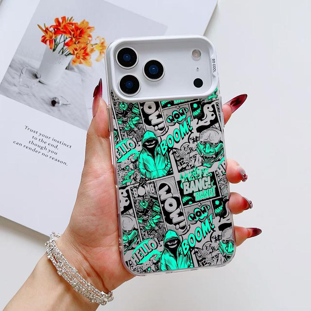 Fashion Cartoon Graffiti Phone Case For iPhone 17 16 15 14 13 12 11 Pro Max Air Matte Laser Aurora Shockproof Funda