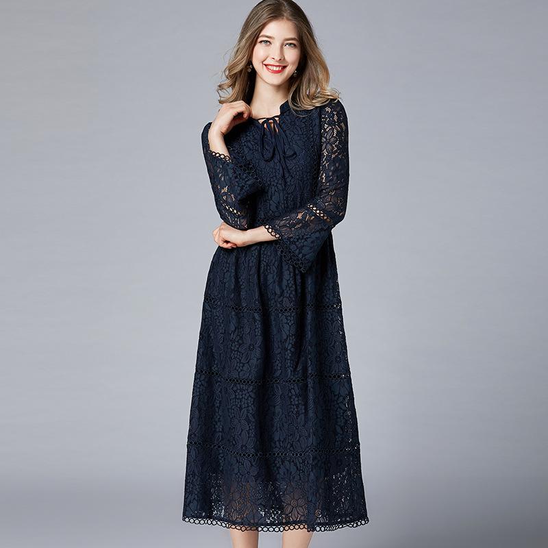 Brand Plus Size Women's Spring 2025 Lace Patchwork Dress for Middle-Aged European and American Styles.