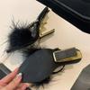 Eilyken Fashion Designer Open Toe Fuax Fur Crystal Womens Slippers Fretwork High Heels Party Dress Slide Shoes
