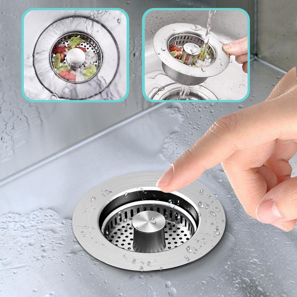 Kitchen Sink  Strainer (3-in-1), 304 Stainless Steel  Sink Stopper, Anti-Clogging Sink Strainer For US Standard 3-1/2 Inch Kitchen