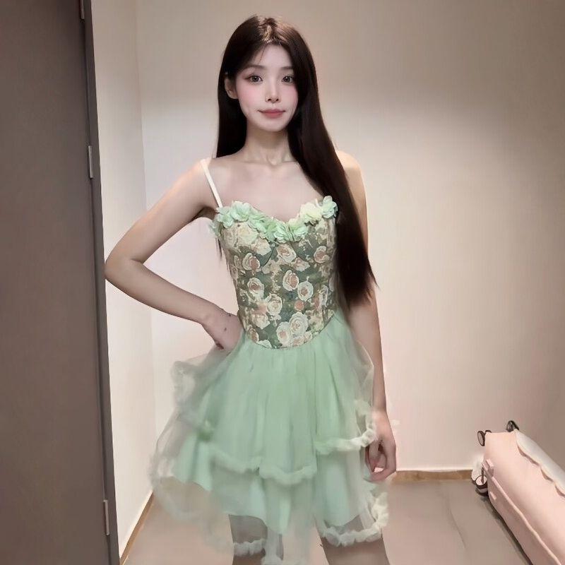 Plus-Size Women s French-Style Elegant Rose Print Strap Dress 2026 Summer Slimming Versatile Dress