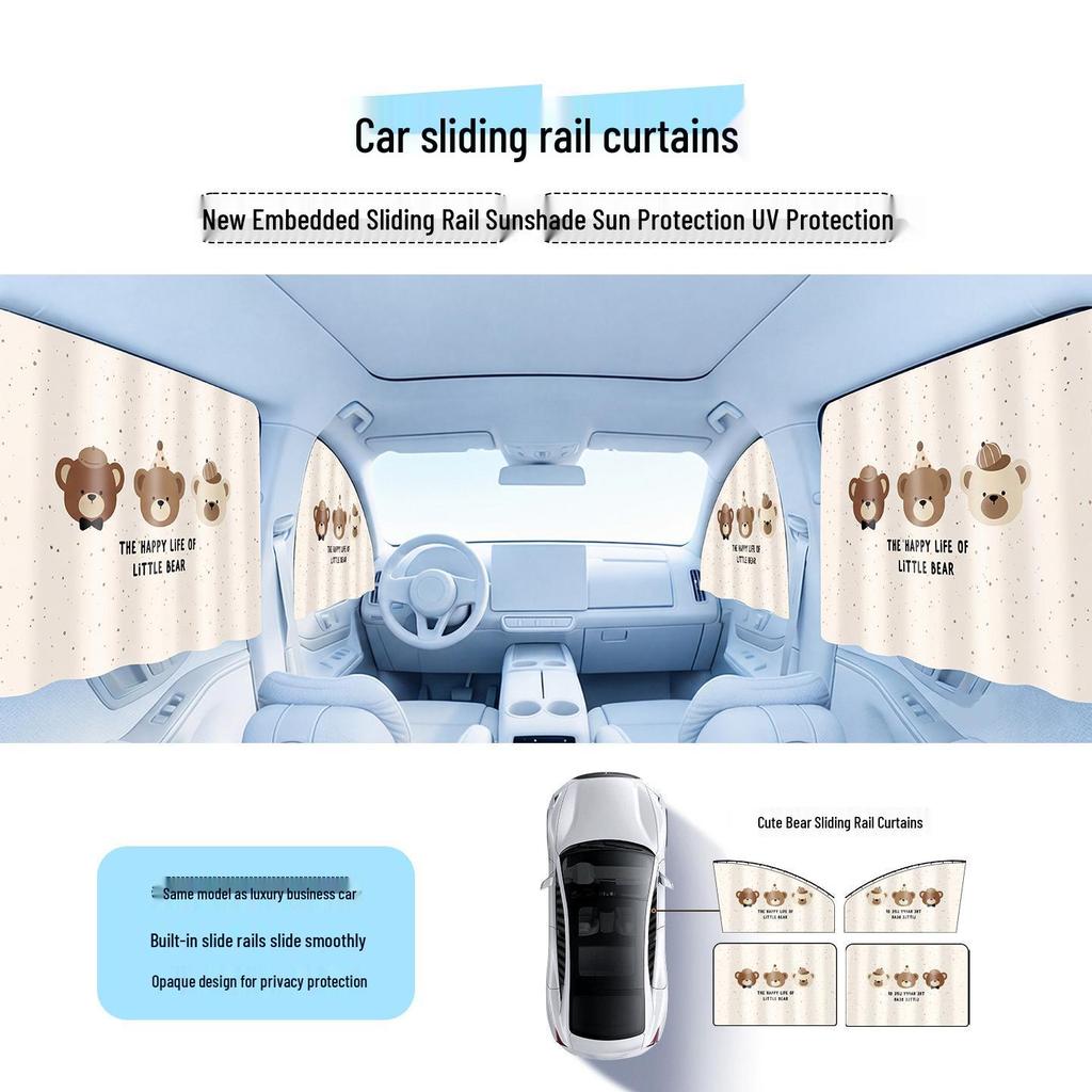 Cartoon Rail-Type Car Sunshade: Sliding Blackout Privacy Curtain for Baby