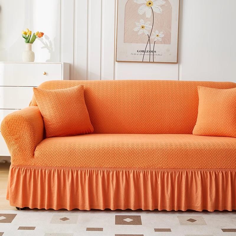 New Skirted Sofa Cover All Purpose  Four Season Anti Cat Scratch  Straight Row Three Seat Sofa Cover Cloth
