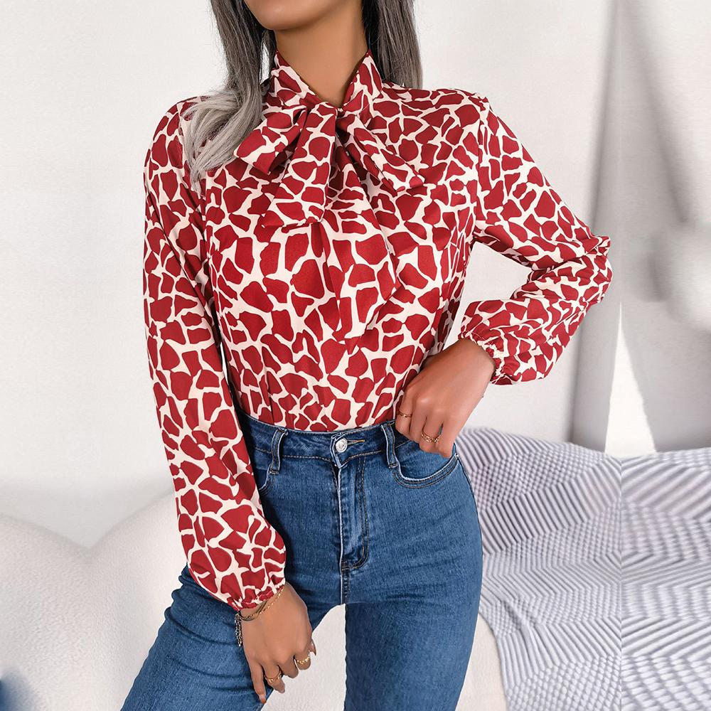 Женские осенне-зимние темпераментные шифоновые блузки контрастного цвета со шнуровкой — фото 2