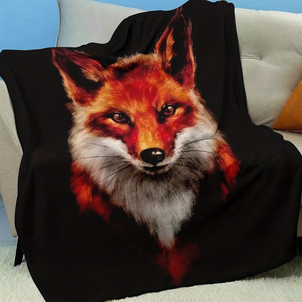 Fox Print Flannel Blanket - All-Season Soft Warm Throw for Sofa, Bed & Travel - 100% Polyester Cozy Blanket with Vivid Digital A