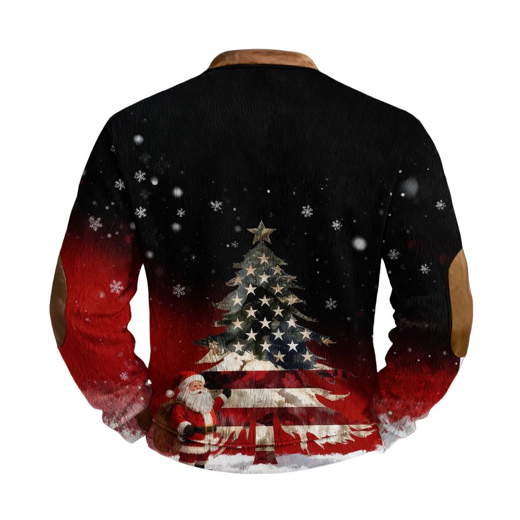 Men's Casual Christmas Print Zip-Up Sweatshirt for Holiday Party and Winter Wear