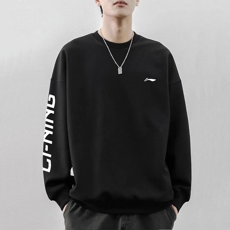 Li Ning Training Series Logo Print Fleece Pullover Sweatshirt Unisex Sweatshirt Black AWDTC23-2