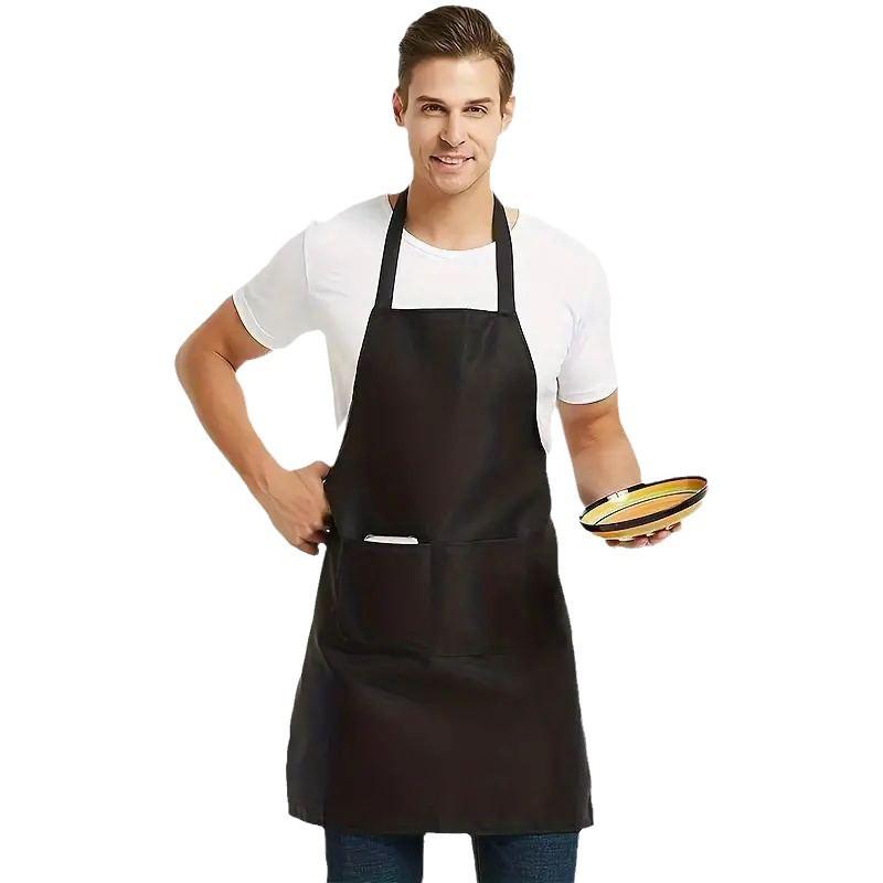 Black Solid Color Kitchen Apron Set, Unisex, Cross-back, Polyester, 12 Pieces