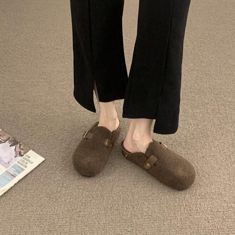 

Модные тапочки Mao Mao на плоской подошве 2024 Осень/Зима Новый стиль Одношаговые тапочки Baotou из хлопка Простая верхняя одежда Женская обувь 35 темно-коричневого