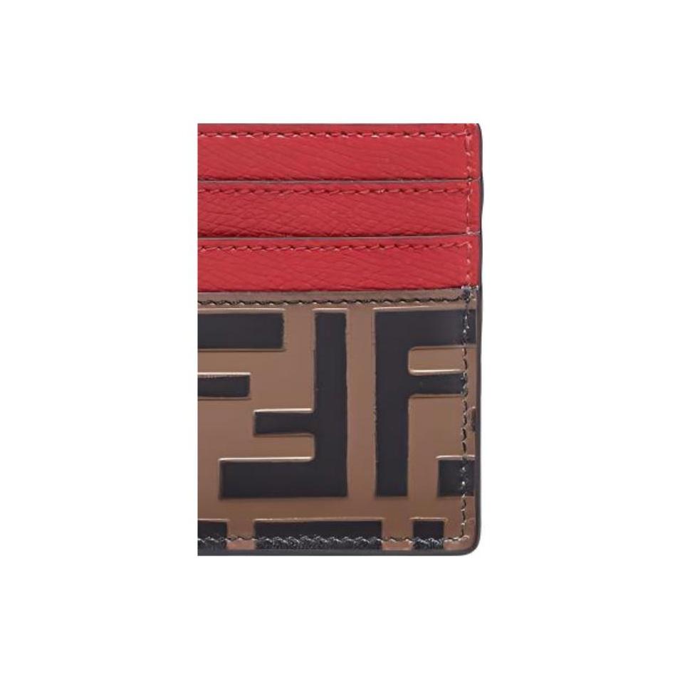 Fendi F Is  Gold Logo FF Pattern Embossed Leather Card Holder Women Accessories Red 8M0445AAIIF13VJ