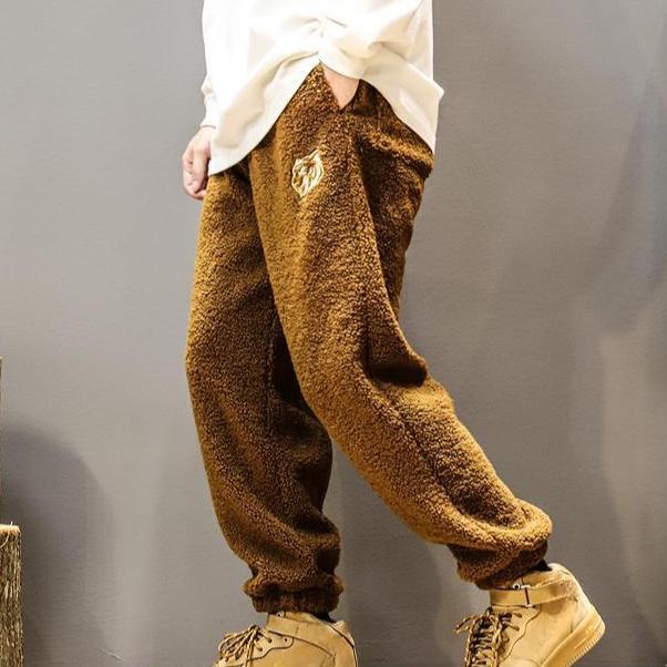 

Осінньо-зимові чоловічі спортивні штани з флісу ягняти великого розміру Y2k Vintage Coffee Streetwear Модний чоловічий одяг Нові повсякденні теплі штани 2XL темно-коричневого кольору