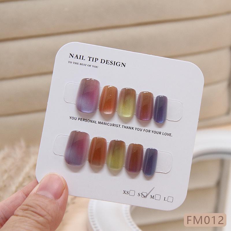 10 Pcs Fashion Multicolor Cat Eye Nail Stickers Detachable Clear Press On Nails Spring Chic Manicure Patches