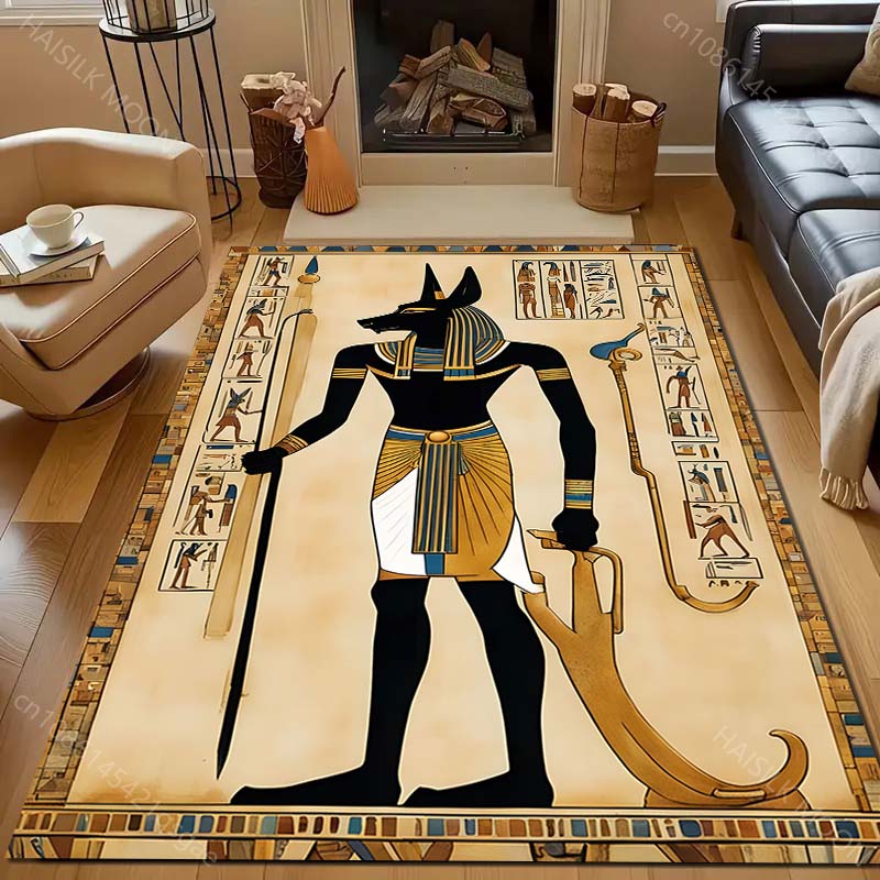 Ancient Egyptian Murals Print Carpet for Living Room Bedroom Sofa Doormat Decor Sofa Area Rug Non-slip Floor Mat for Gifts