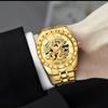 WLISTH Fashion Gold Dragon Watch Men Luxury Stainless Steel Business Casual Quartz Wristatch Date Male Wristwatch