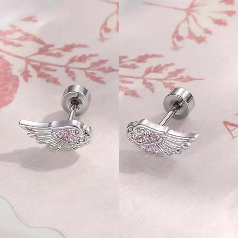 Silver Zircon Wing Stud Earrings for Women Shiny Crystal Geometric Personality Ear Bone Nail Jewelry Gifts