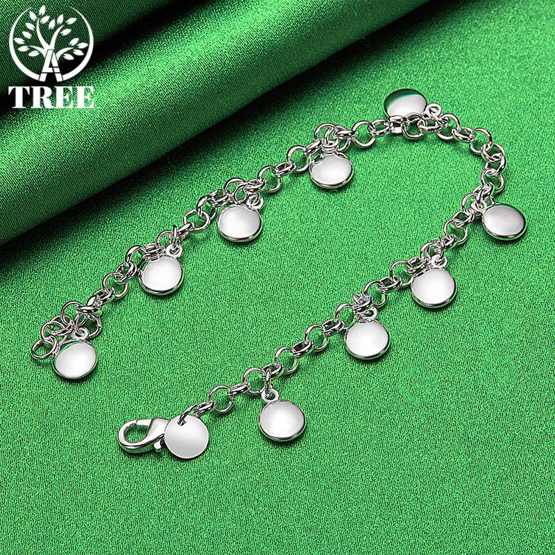 925 Sterling Silver Smooth Solid Round Pendant Bracelet For Women Elegant Fine Jewelry Accessories Engagement Wedding Party Gift