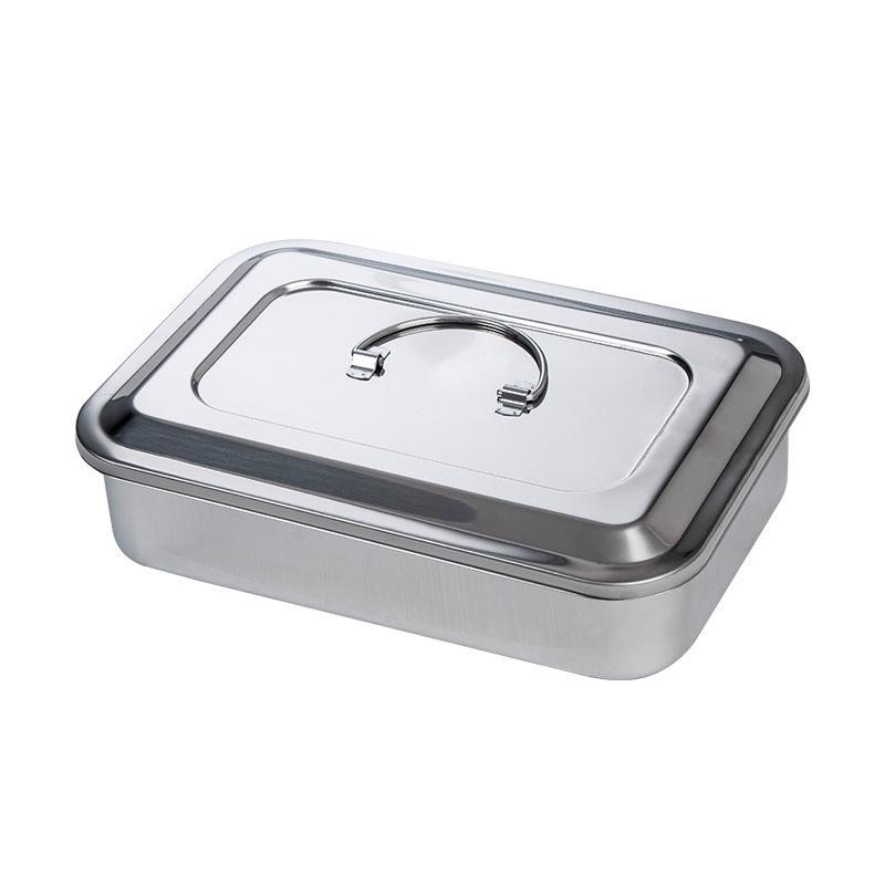 Dezinfekční podnos z nerezové oceli s otvory a krytem, čtvercový podnos na nástroje pro vysoké teploty