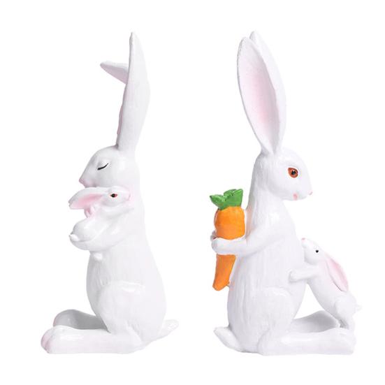 Yousheng Easter Bunny Decoration Cute Mother And Baby Rabbit Figurine Hand-Carved Resin Tabletop Sculpture for Home Indoor Desk Shelf Decor