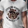 Funny Raccoon Stealing Hearts Tee, Snack Lovers Graphic T-Shirt, Cute Animal Print Shirt, Bella 3001 Unisex T-Shirt, Stealing Hearts Tee