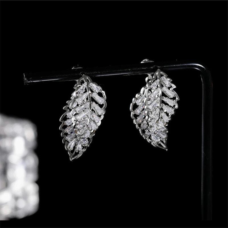 Elegant Zirconia Leaf Earrings: Versatile Front & Back Studs for Women, Luxury Style