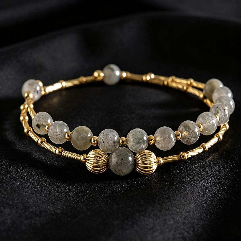 Crystal Moonstone Double-Layer Gold-Plated Bracelet - Elegant Fresh Style, Perfect for Best Friends