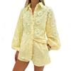 European & American Sexy Cotton Embroidered Set: Spring/Autumn See-Through Shirt & High-Waisted Shorts 2025