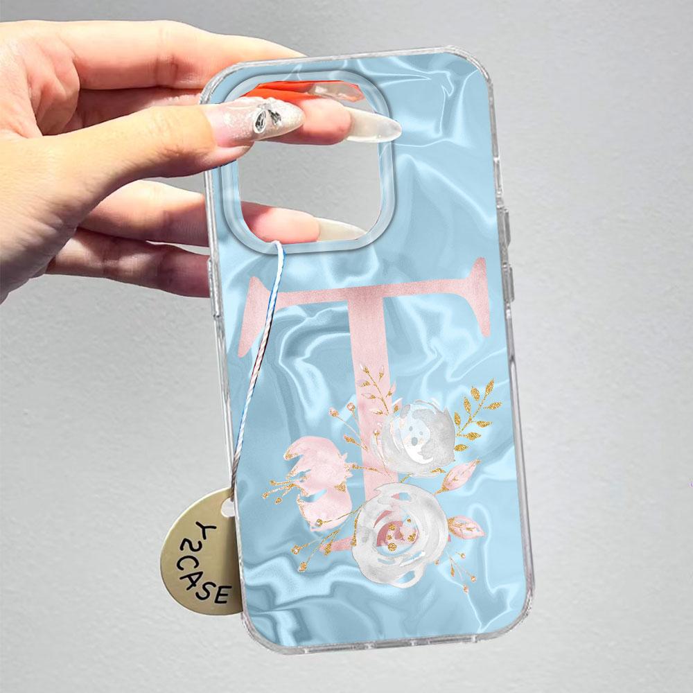 Pink Bule Couple A-Z Letter Flower Shockproof Phone Case For Xiaomi Redmi Note 12 10 8 9 Pro 10S 9s Silicone Shell Back Cover