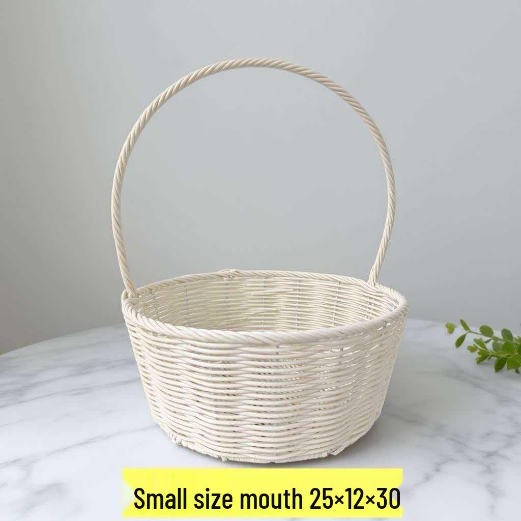 Pastoral Style Round Rattan Imitation Flower Basket - Decorative Handheld Barrel for Flower Arrangements and Gifts