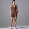 New Double-sided Nylon Nude High Elasticity Peach Hip Solid Color Peach Hip V-waist Tight Shorts Jumpsuit Yoga Suit