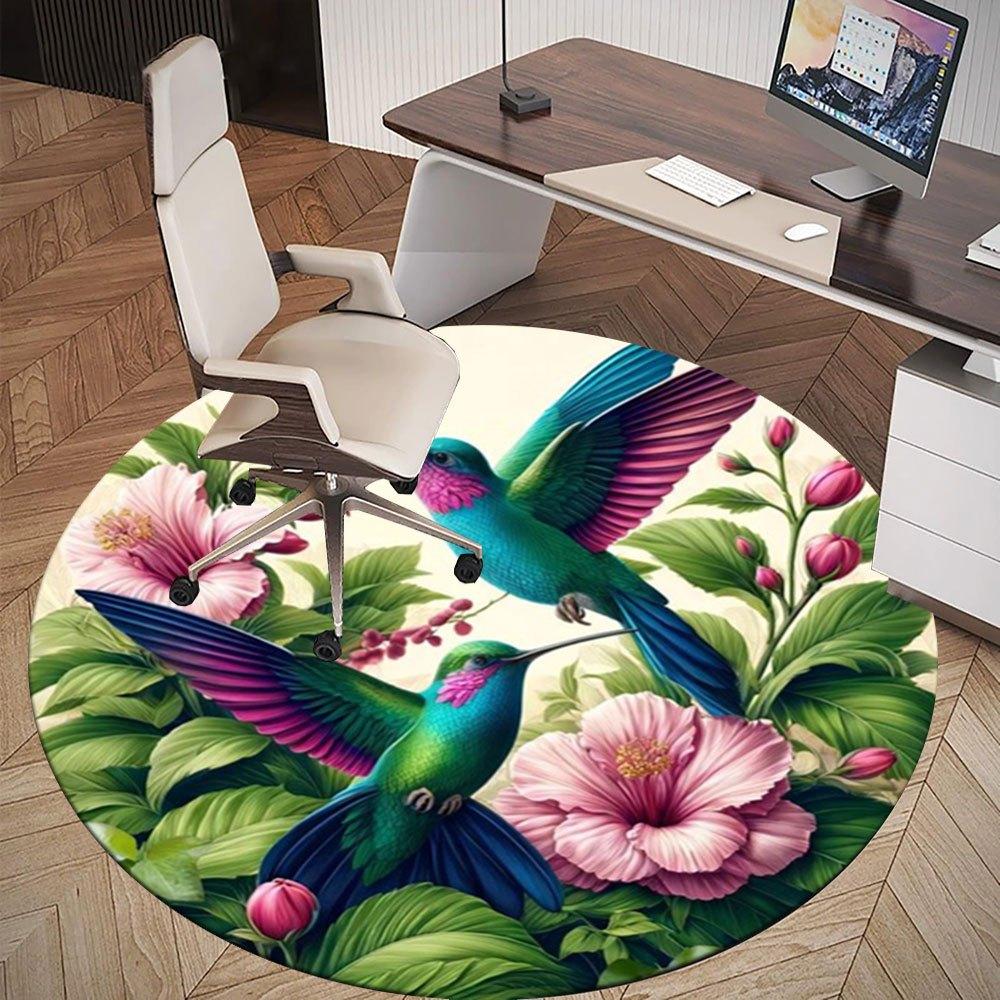 Hummingbird Garden Art Print - Vibrant Floral PosterRound Non-Slip chair mat chair carpet for office Rugs for Office Decor Gift For Valentine's Day Mo