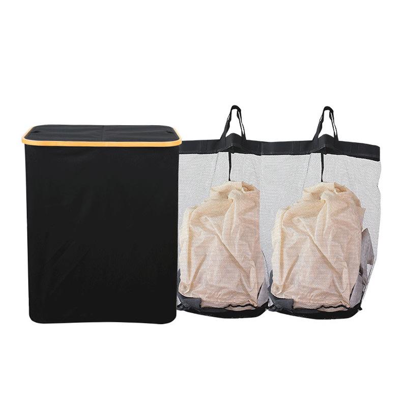 Foldable Bamboo Laundry Basket with Lid and Inner Bag for Bedroom or Bathroom