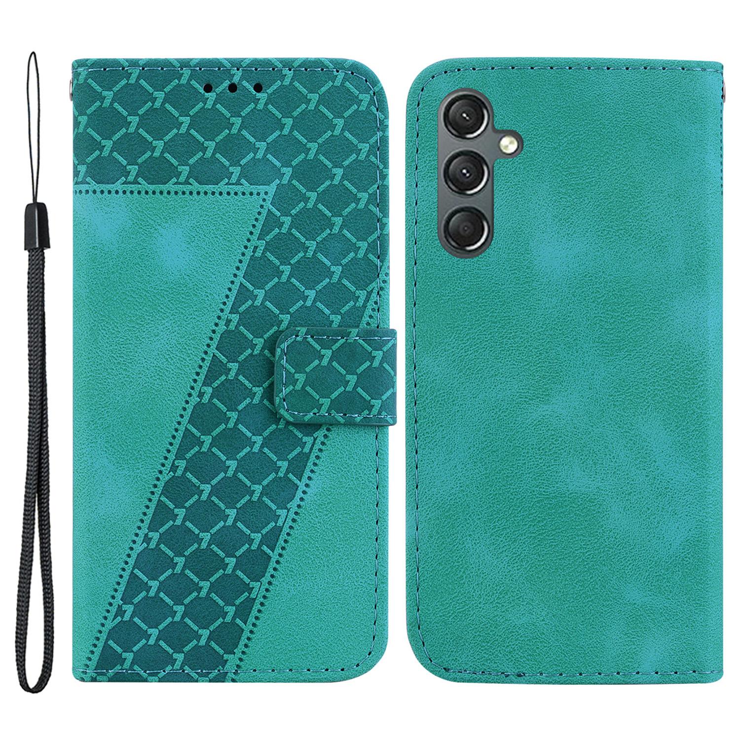 

For Samsung Galaxy A25 5G (Global) (161.0 x 76.5 x 8.3mm) Phone Cover 7-Shape Imprinted PU Leather Wallet Stand Case Green