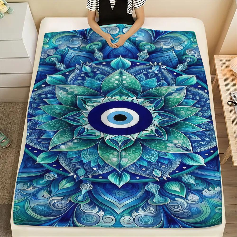1PC Nazar Boncuğu Print Flannel Blanket, High quality All Seasons, Home Decor, Warmth and Comfort, Perfect for Christmas Gifts