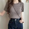 Vintage Crew Neck Short Sleeve Shirt Knitted Sweater Women's Thin Summer Design Slim Fit Short Student Top