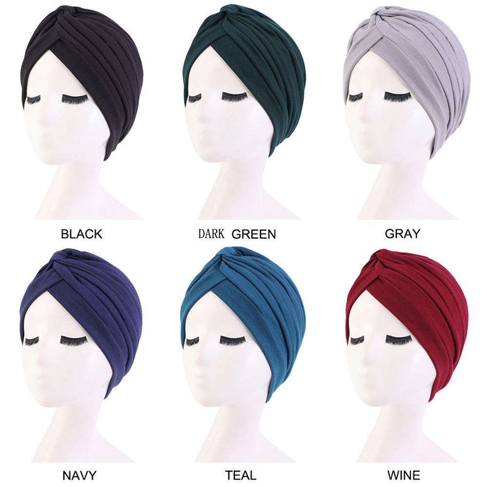 Indian Muslim Women Turban Jersey Hijab Bonnet Pleated Cap Hair Loss Hat Islamic Under Scarf Head Wrap Chemo Caps Beanies Cover