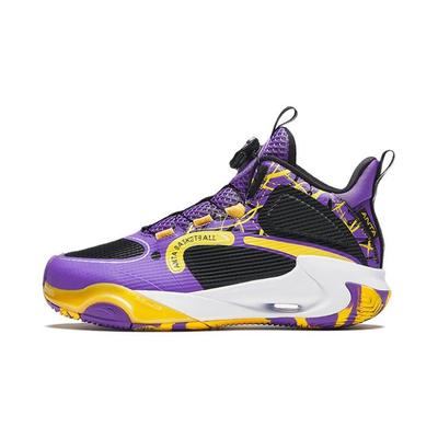 Zapatillas de Baloncesto de Caña Media para Niños Túnel de Viento 2 Cómodas Duraderas Transpirables Zapatillas de Baloncesto para Niños Morado Negro A312341115-4