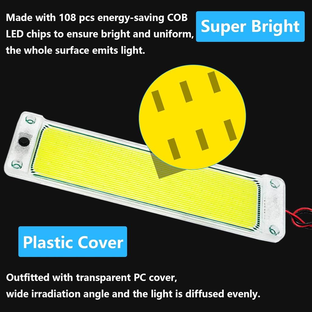 Interior Light Bar with Plastic Cover COB 108 SMD DC12-36V LED Strip Lights with ON/Off Switch for Camper Truck Van RV Trailer Boat Cabinet Lights
