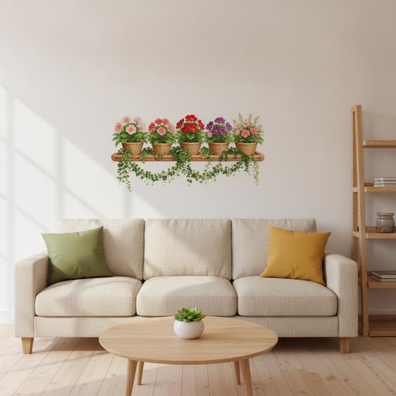 Potted Flower Wicker Shelf Vine Wall Sticker Waterproof Self Adhesive Removable for Glass Tile Furniture Decoration