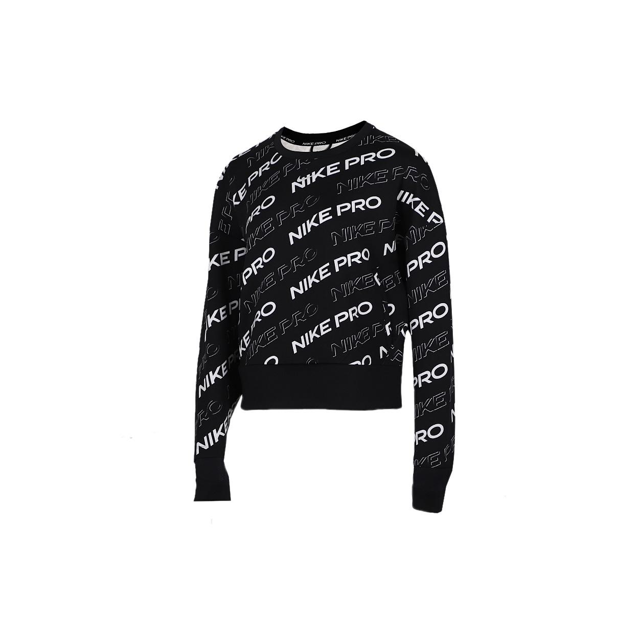 (WMNS) Nike Pro Dri-FIT Round-neck Sweatshirt Black White Women s CJ3589-010 L