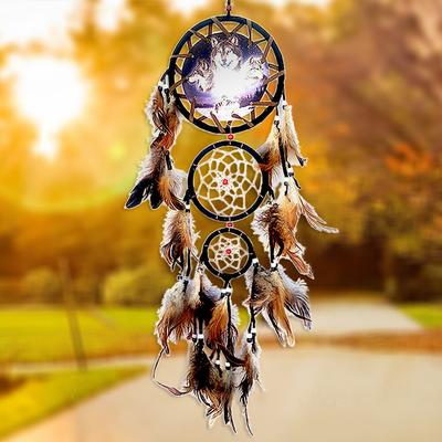 Wolf Style Dream Catcher Pendant Feather Hanging Ornament Handmade Art Crafts Romantic Creative Beautiful for Party Decoration