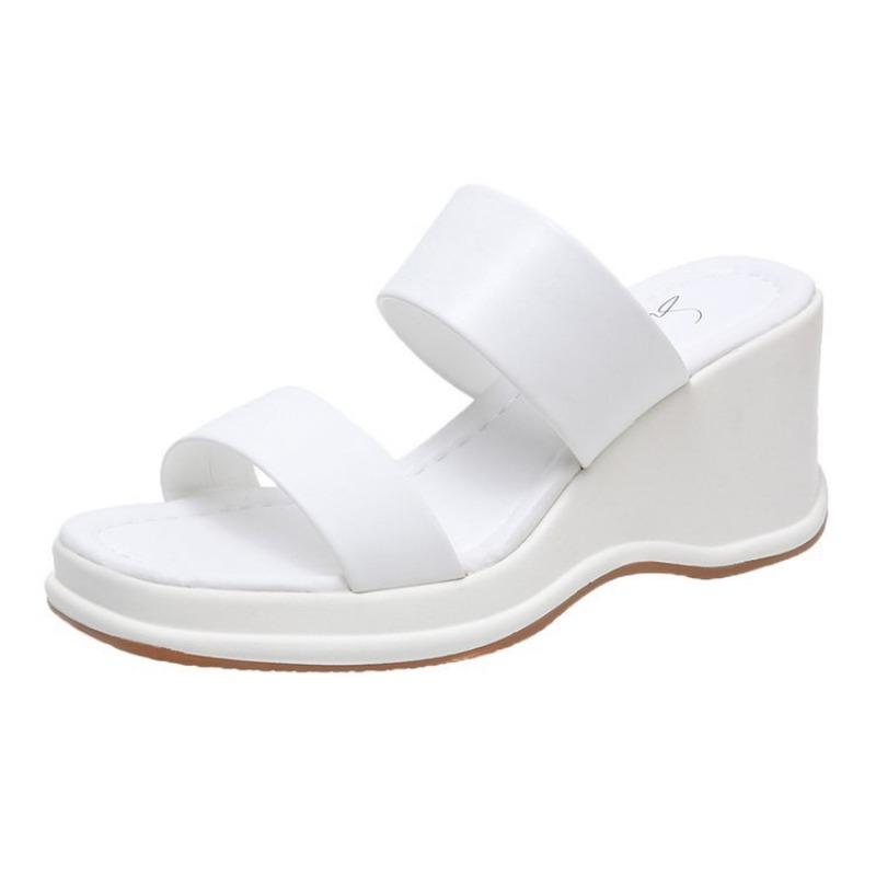 Summer New Thick-soled Muffin Sandals Women's Slope Heel One-word Cool Slippers Simple and Easy To Wear High Heels Women