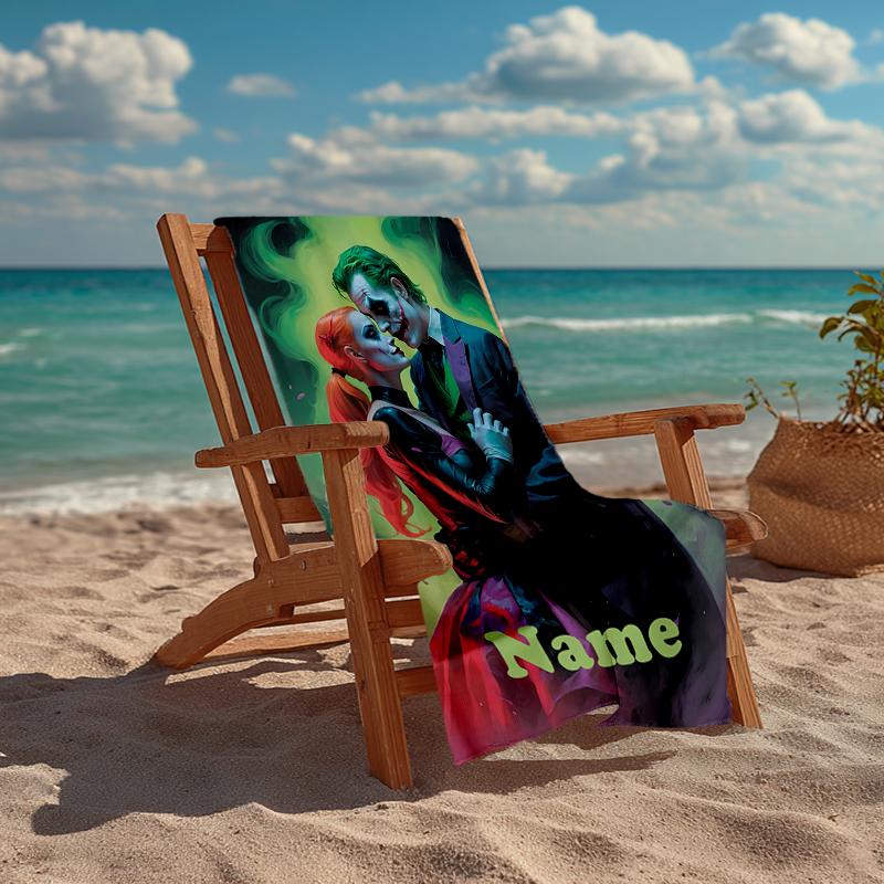 Custom Name Ultra-Soft Beach Towel with Joker Theme,Ideal for Pool - Camping, Diving - Perfect Travel Essential, Vibrant Beach Towel.