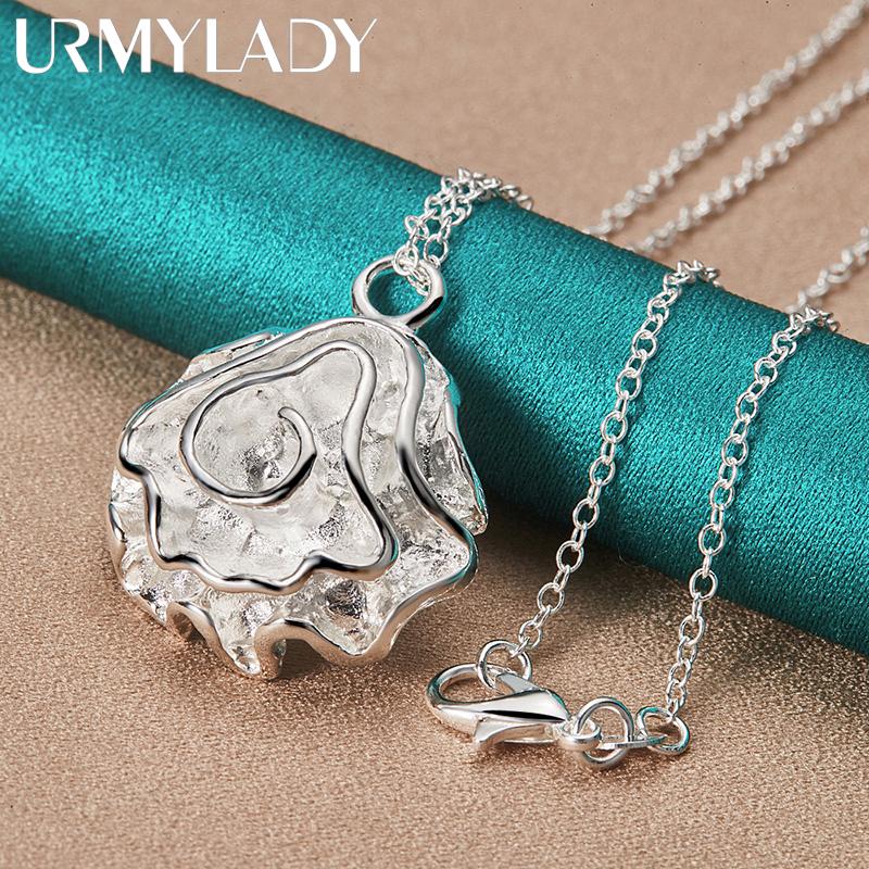 925 Sterling Silber Rose Blume Anhänger Halskette für Frauen Hochzeit Party Modeschmuck